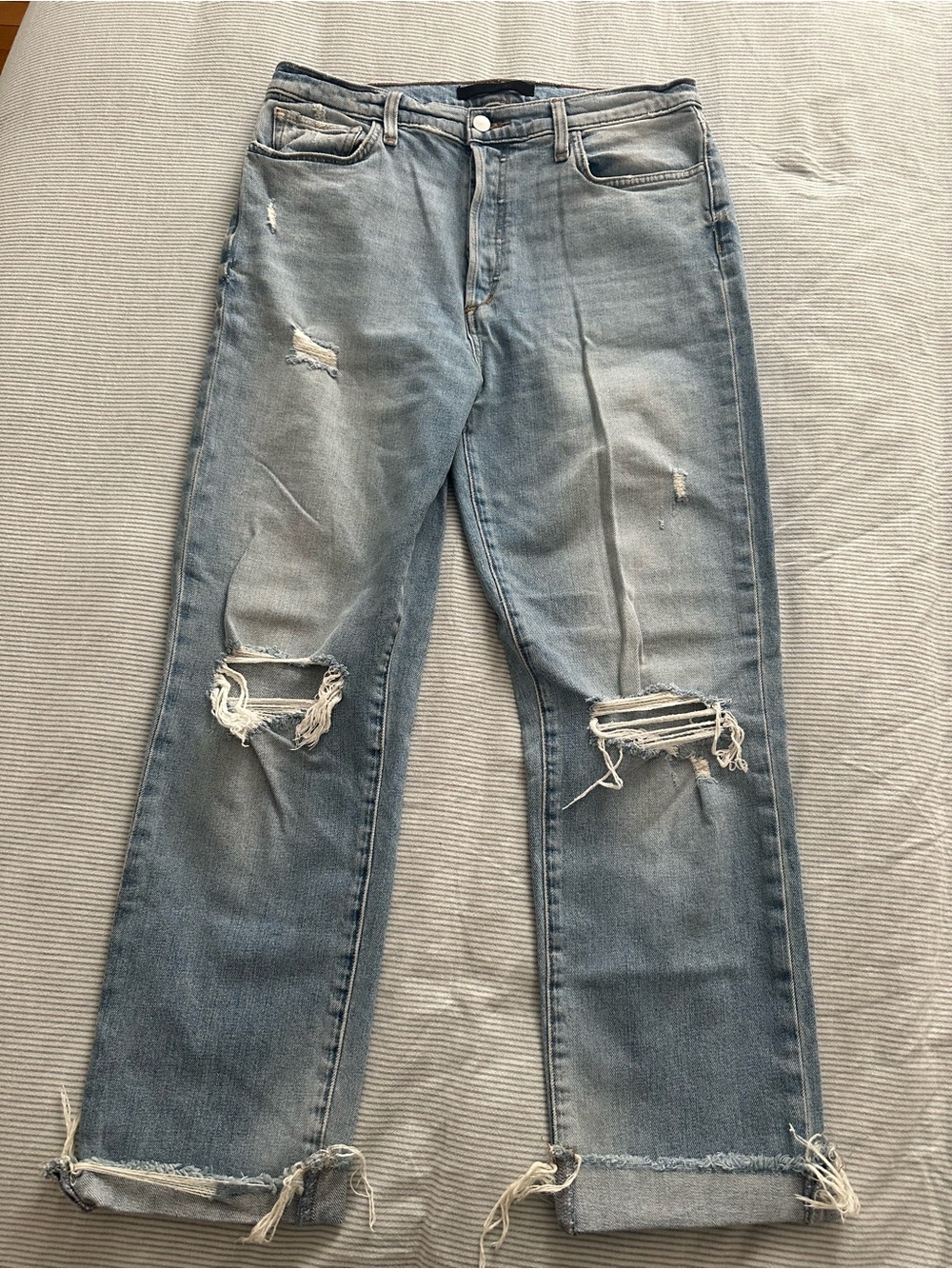 Joe's Jeans Faded Light Blue Distressed Straight Jeans